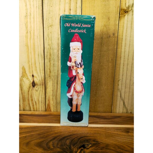 Vintage Old World Santa Claus Candlestick Holder Riding Reindeer Ceramic Figurin - Picture 2 of 14